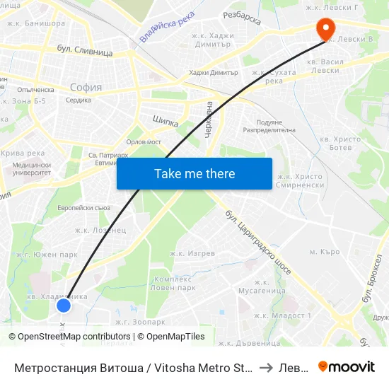 Ⓜ️ Метростанция Витоша / Vitosha Metro Station (2654) to Левски map