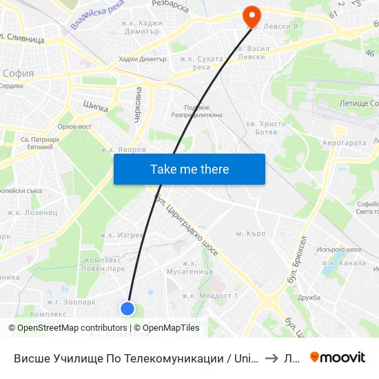 Висше Училище По Телекомуникации / University Of Telecommunications And Post (1396) to Левски map