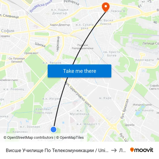 Висше Училище По Телекомуникации / University Of Telecommunications And Post (1396) to Левски map
