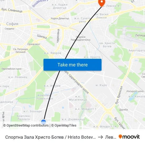 Спортна Зала Христо Ботев / Hristo Botev Sports Hall (1611) to Левски map