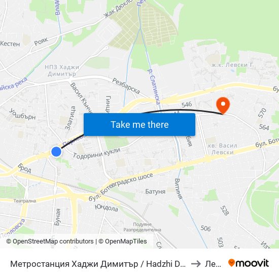 Метростанция Хаджи Димитър / Hadzhi Dimitar Metro Station (0303) to Левски map