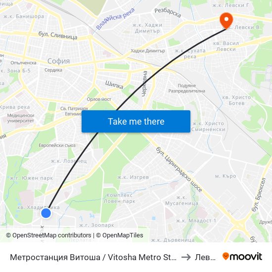 Метростанция Витоша / Vitosha Metro Station (0909) to Левски map