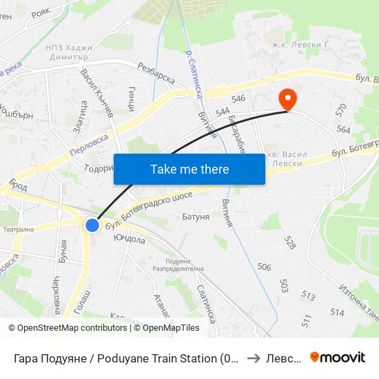 Гара Подуяне / Poduyane Train Station (0466) to Левски map