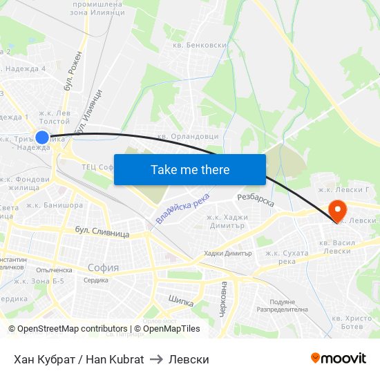 Хан Кубрат / Han Kubrat to Левски map