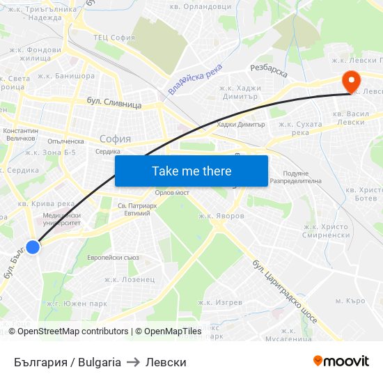 България / Bulgaria to Левски map