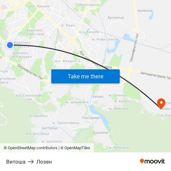 Витоша to Лозен map