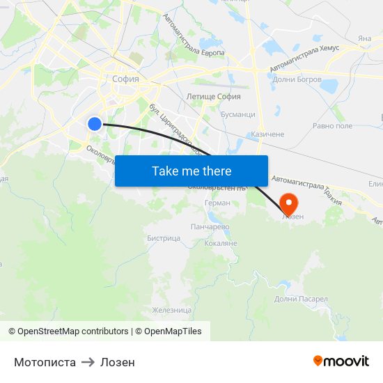 Мотописта to Лозен map