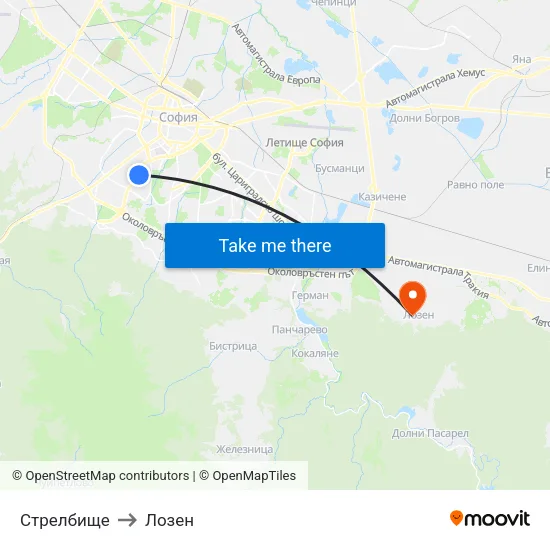 Стрелбище to Лозен map