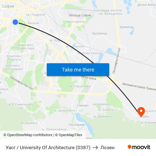 Уасг / University Of Architecture (0387) to Лозен map