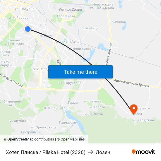 Хотел Плиска / Pliska Hotel (2326) to Лозен map