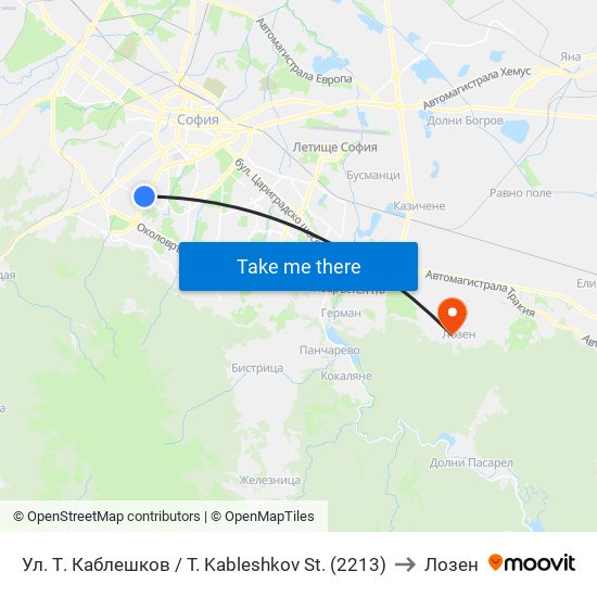 Ул. Т. Каблешков / T. Kableshkov St. (2213) to Лозен map