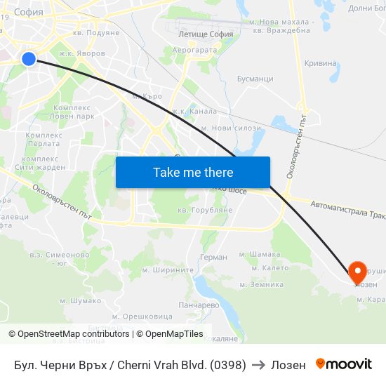 Бул. Черни Връх / Cherni Vrah Blvd. (0398) to Лозен map