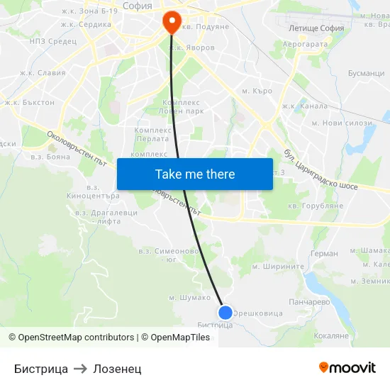 Бистрица to Лозенец map