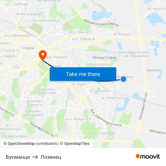 Бусманци to Лозенец map