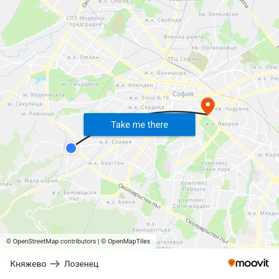 Княжево to Лозенец map