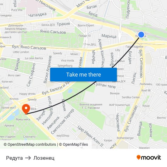 Редута to Лозенец map