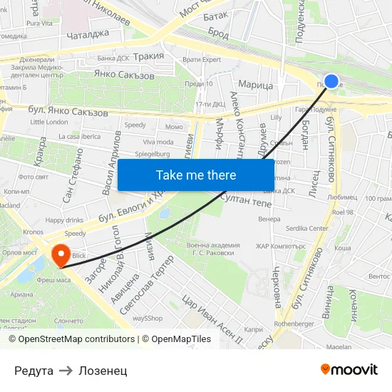Редута to Лозенец map