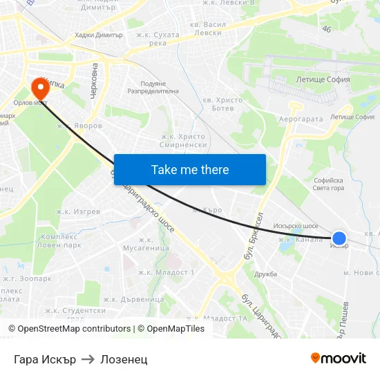 Гара Искър to Лозенец map
