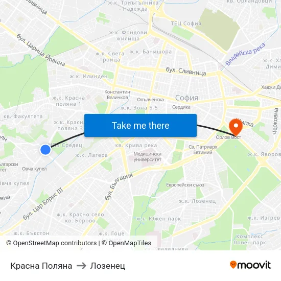 Красна Поляна to Лозенец map