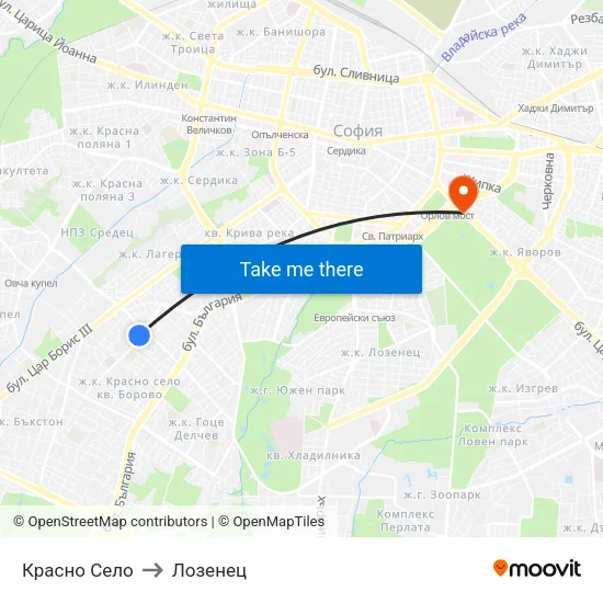 Красно Село to Лозенец map