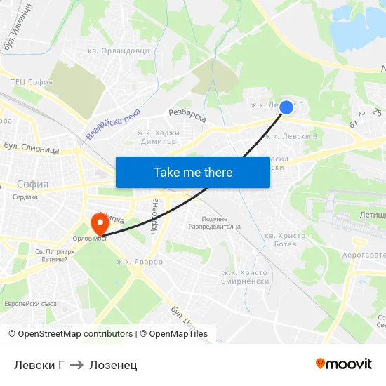 Левски Г to Лозенец map