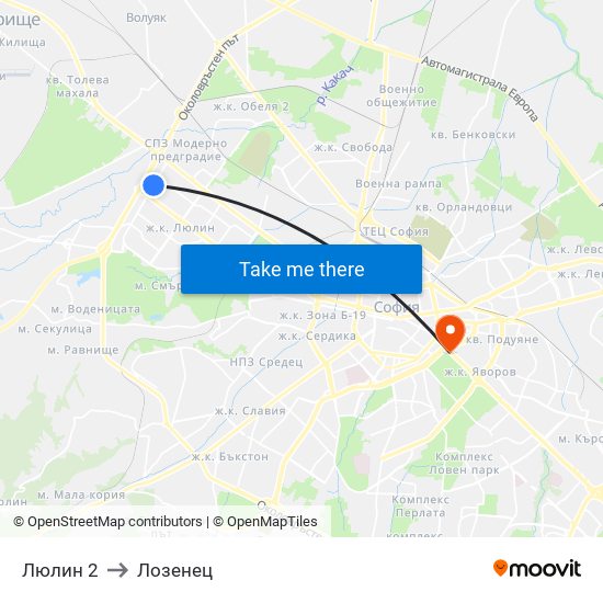 Люлин 2 to Лозенец map