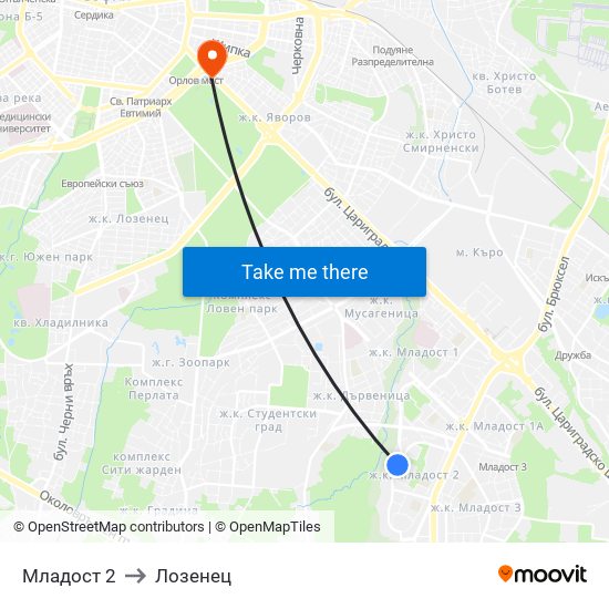 Младост 2 to Лозенец map