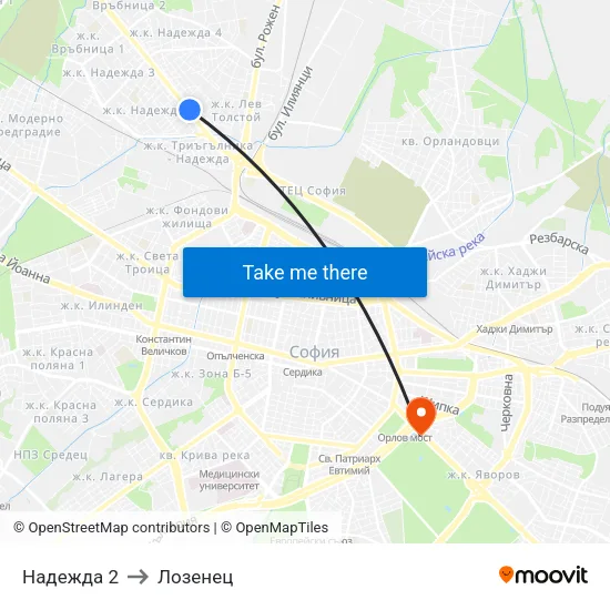 Надежда 2 to Лозенец map