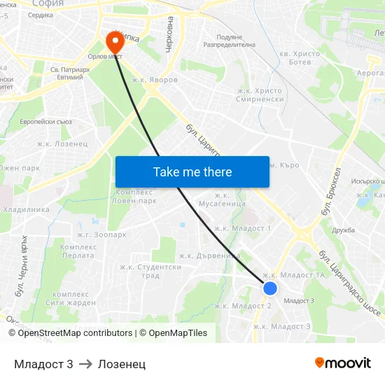 Младост 3 to Лозенец map