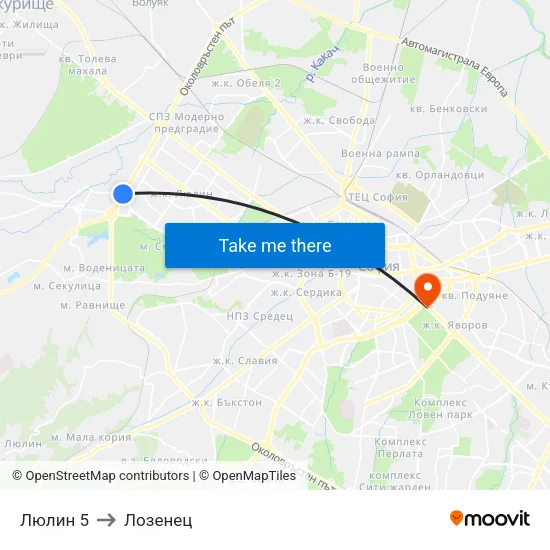 Люлин 5 to Лозенец map