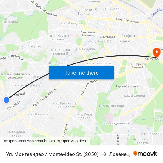 Ул. Монтевидео / Montevideo St. (2050) to Лозенец map