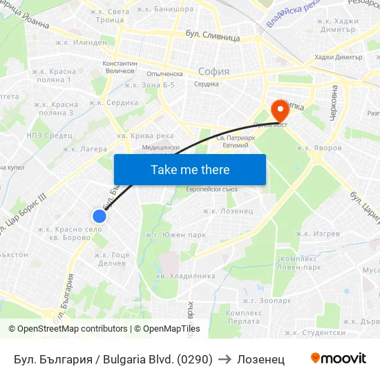 Бул. България / Bulgaria Blvd. (0290) to Лозенец map