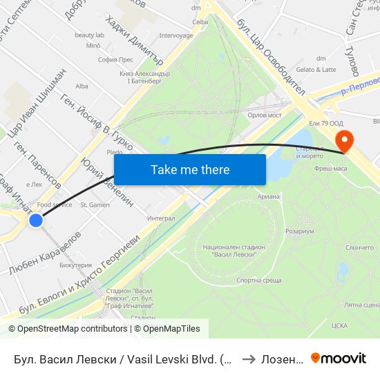 Бул. Васил Левски / Vasil Levski Blvd. (0300) to Лозенец map