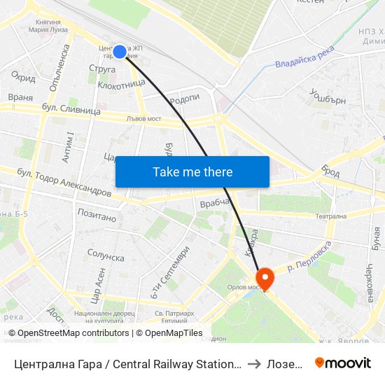 Централна Гара / Central Railway Station (1327) to Лозенец map