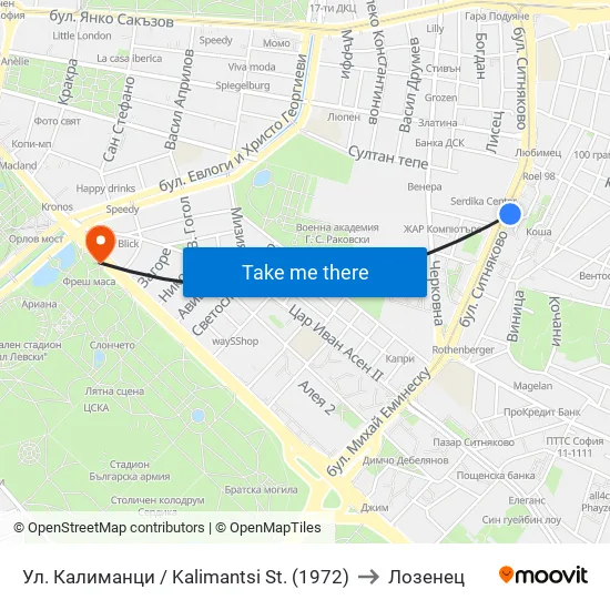 Ул. Калиманци / Kalimantsi St. (1972) to Лозенец map