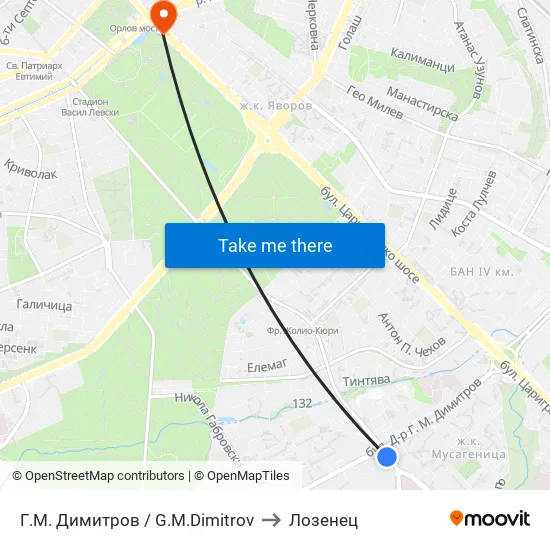 Г. М. Димитров / G. M. Dimitrov to Лозенец map