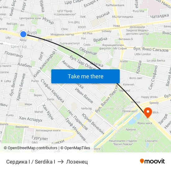 Сердика I / Serdika I to Лозенец map