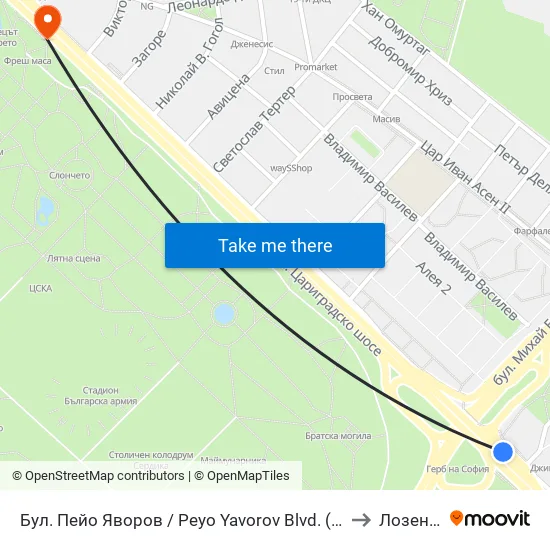 Бул. Пейо Яворов / Peyo Yavorov Blvd. (0073) to Лозенец map