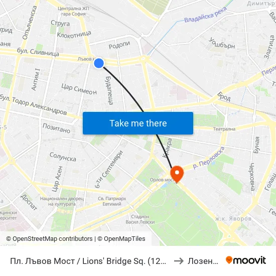 Ⓜ️ Пл. Лъвов Мост / Lions' Bridge Sq. (1278) to Лозенец map
