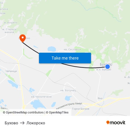Бухово to Локорско map