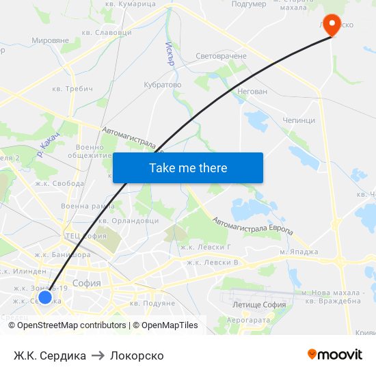 Ж.К. Сердика to Локорско map
