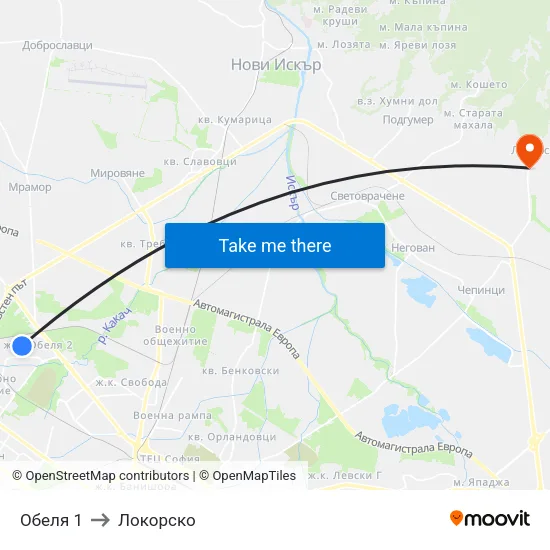 Обеля 1 to Локорско map