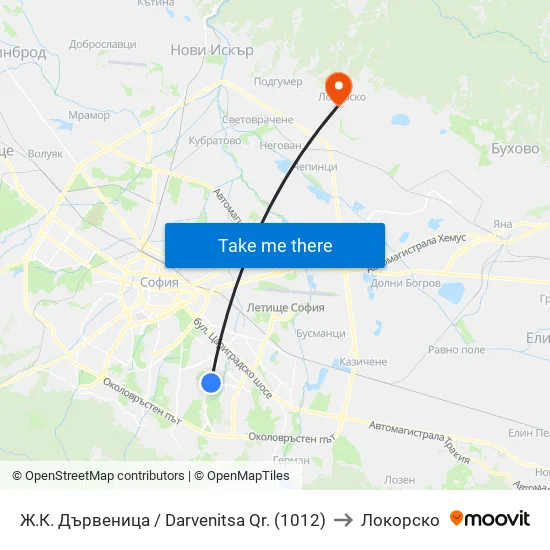 Ж.К. Дървеница / Darvenitsa Qr. (1012) to Локорско map