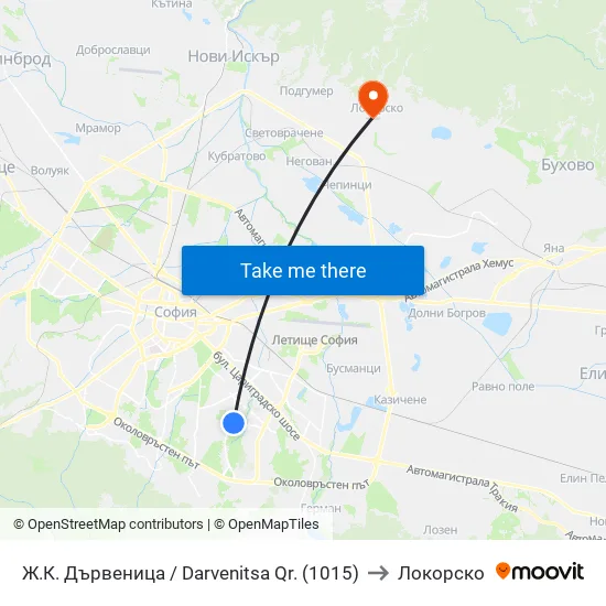Ж.К. Дървеница / Darvenitsa Qr. (1015) to Локорско map