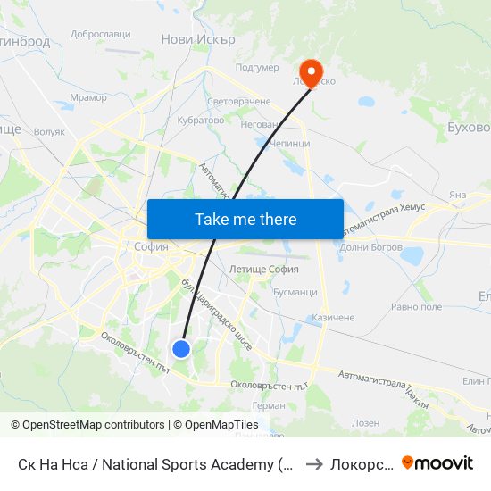 Ск На Нса / National Sports Academy (1609) to Локорско map