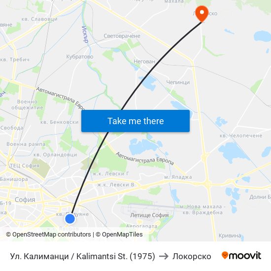 Ул. Калиманци / Kalimantsi St. (1975) to Локорско map