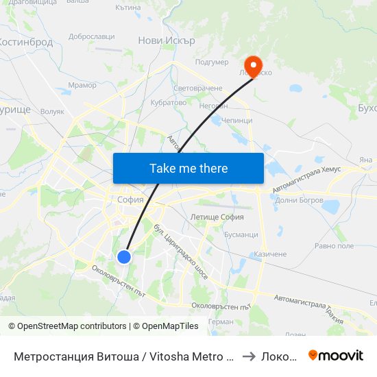 Метростанция Витоша / Vitosha Metro Station (2755) to Локорско map