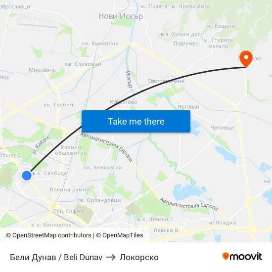 Бели Дунав / Beli Dunav to Локорско map