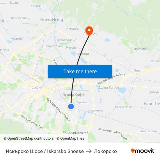 Искърско Шосе / Iskarsko Shosse to Локорско map