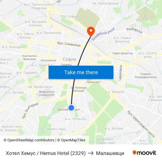 Ⓜ️ Хотел Хемус / Hemus Hotel (2329) to Малашевци map